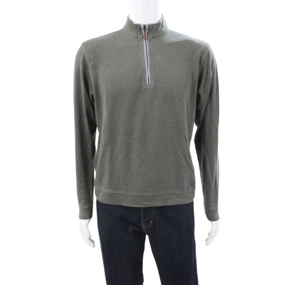 Johnnie-o Men Pullover Sweater Green Mock Neck Long Sleeve 65% Cotton Size M
